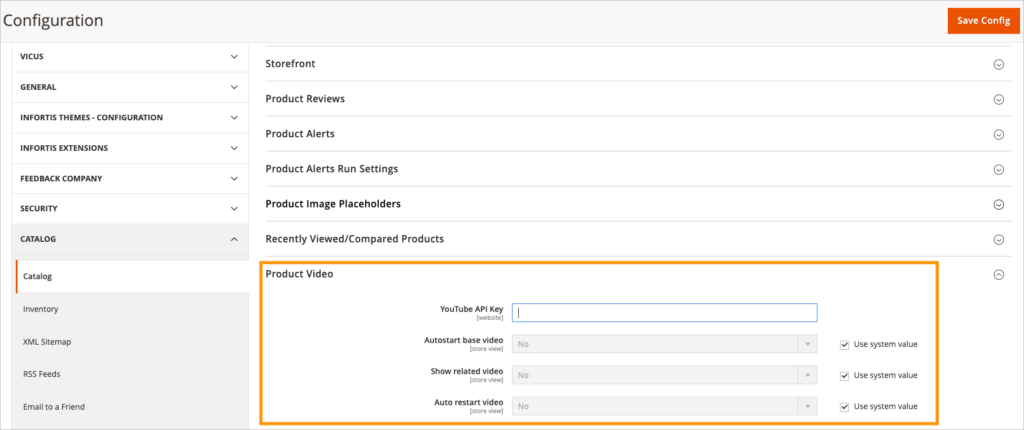 magento product videos settings_screen